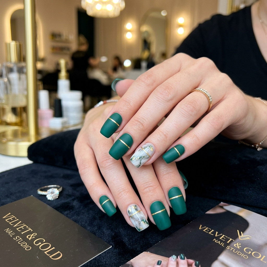 Zümrüt Yeşili Mermer Nail Art