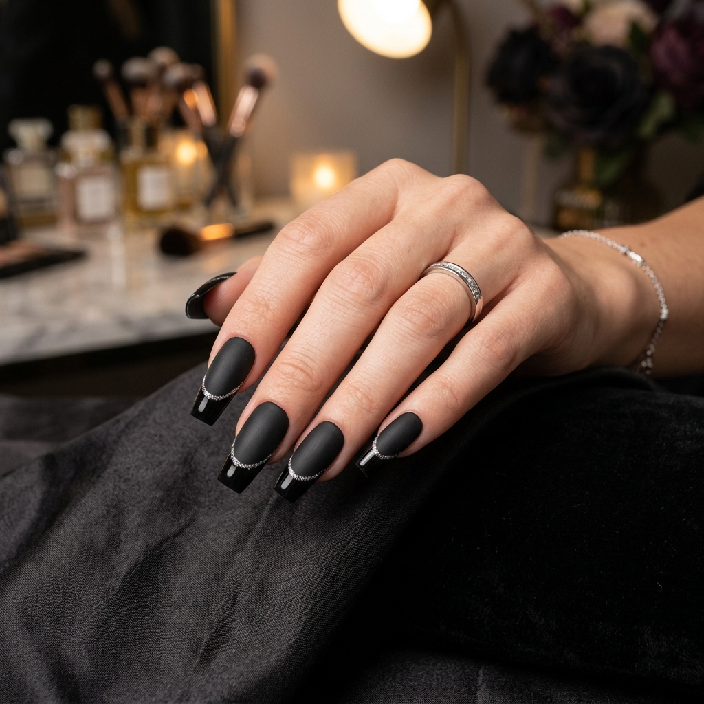 Mat Siyah Simli Nail Art